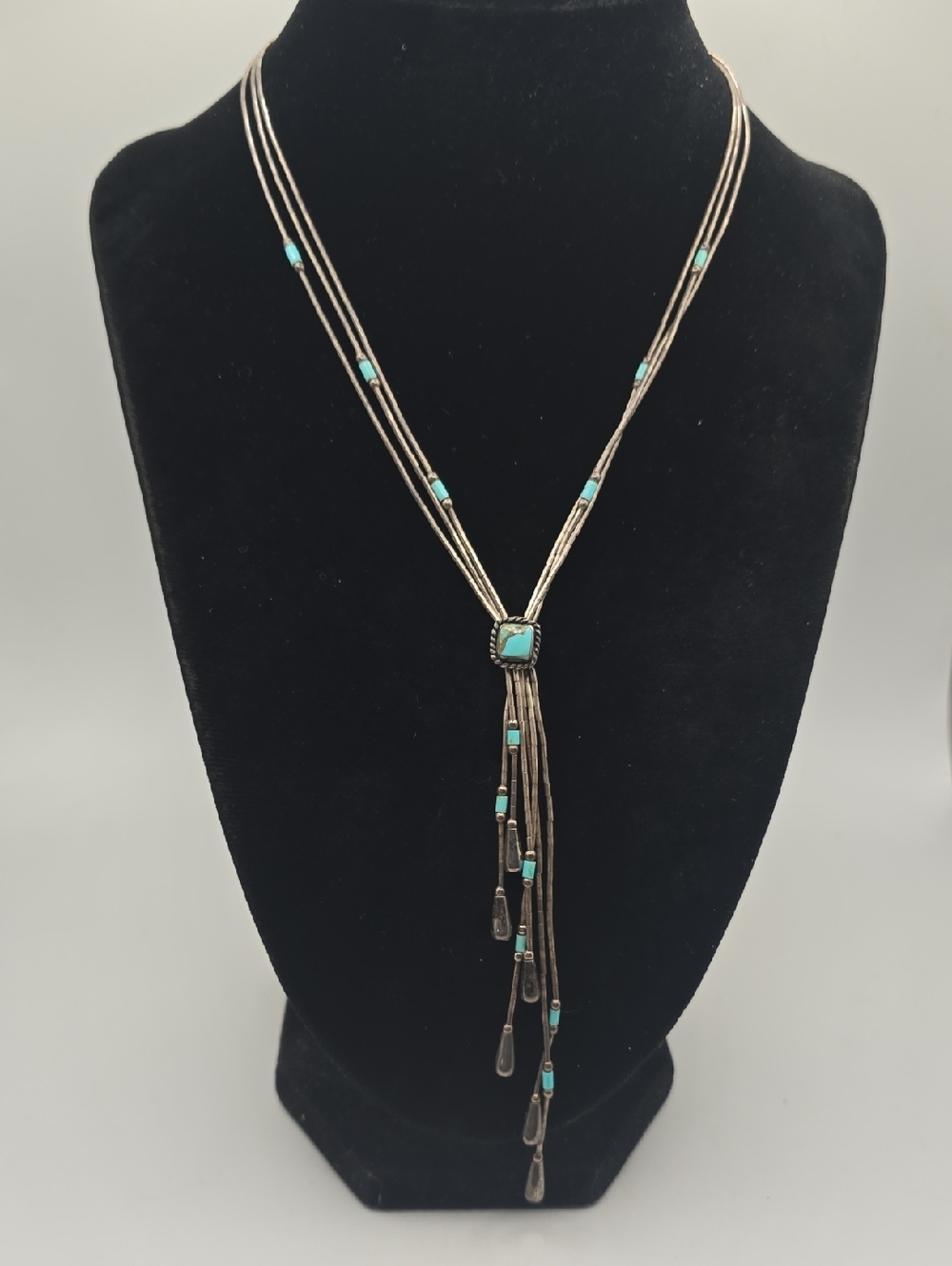 Sterling Silver Turquoise Multi-Strand Lariat Liquid Necklace
